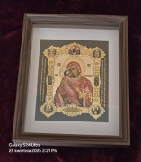 Ikona prawosławna w kiocie za szkłem Matka Boska WŁODIMIERSKA. Zlocona.