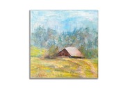 Obraz ręcznie malowany 20x20 cm góry domek
