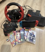 Nintendo switch, gry, kierownica oraz bezprzewodowe kontrolery