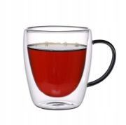Szklanka MG HOME Renza 330 ml DOUBLE WALL Gładka z uchwytem czarne ucho