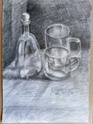 martwa natura szkło papier ołówek A3 