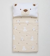 Pościel dziecięca beżowo biała w misie 100x135 bawełna