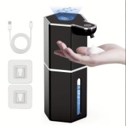 Czarny dozownik mydła bezdotykowy LED - USB-C, 4 poziomy, IPX5, 370 ml