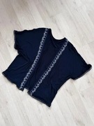 granatowa narzutka z naszyciem w kwiaty 38 M