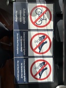 Piktogramy kolejowe 3 szt zakaz karmienia golebi zakaz jazdy rowerem