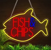 NEON LED FISH&CHIPS SZYLD do smażalni ryb ryba frytki bar restauracja USB 
