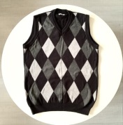 Wizytowa KAMIZELKA 158/164 Elegancka dzianinowa w romby Czarna Bezrękawnik 