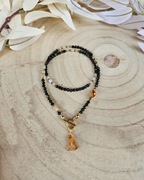 Naszyjnik Choker z Kamieni Naturalnych Obsydian Złocisty Cytryn Hematyty 