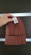 Brązowa  czapka nowa miękka cudowna w prążki z wełną 