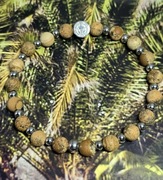 BRANSOLETKA STAL SZLACHETNA MEDALION ŚW.BENEDYKTA KRZYŻ KAMIEŃ JASPIS 17 