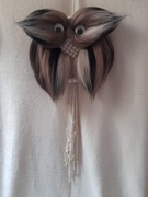 Sowa z naturalnego sznurka wykonana metodą makramy