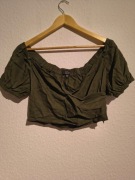 Lniany top khaki Lola Skye – hiszpanka, krótki - rozmiar L