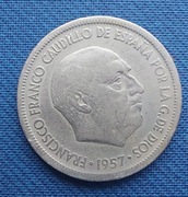 Moneta Hiszpania 5 peset 1957 gwiazda 68