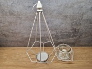 Zesatw Duży wysoki + mniejszy biały świecznik ze szklanym koszem