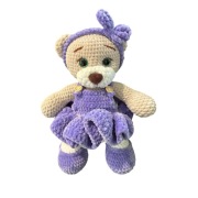 Fioletowa Miśka na Szydełku Maskotka Amigurumi Miś w ubranku Prezent