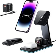 Bezprzewodowa ładowarka indukcyjna 3w1 - Czarna