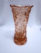 Wazon kolorowe szkło łososiowe z Huty Szkła Hortensja PRL Vintage