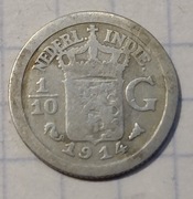 #1127 Holenderskie Indie Wschodnie 1/10 guldena 1914