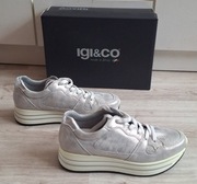 Nowe Srebrne Sneakersy IGI&CO | Skóra Naturalna | Rozmiar 39