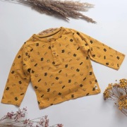 Bluzka długi rękaw 80 Kiabi bawełniana bawełna żółta w stworki koszulka blu