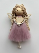 Aniołek fioletowy z sercem handmade Boho figurka dekoracja prezent święta