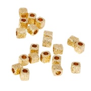 Koraliki Dystansowe, Kostka, ok.4x4x4mm, Pozłacane 14K, 5 szt.