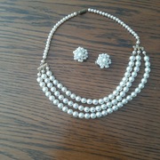 Biżuteria z PRL korale sznur pereł + klipsy