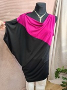 Tunika czarno różowa asymetryczna krótki rękaw kimono r. L