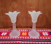 Vintage lata 80te para świeczników matowe szkło w kształcie tulipanów.   42
