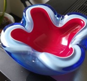Seguso Murano Sommerso Red Blue Italian Art Glass Bowl / Popielniczka