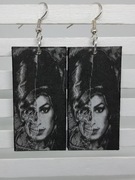 Kolczyki Amy Winehouse zombie, decoupage prostokąty grafika Handmade