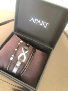 Męska nowa bransoletka Apart stal szlachetna i skóra czarna