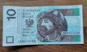 Polska Banknot 10 zł seria CK 2016 stan dobry RADAR !