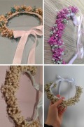 Wianek na głowę z suszonych kwiatów stabilizowanej gipsówki 