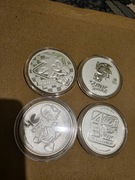 Zestaw srebrnych monet tematycznych Pac man i Sonic 4 oz ag
