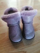 Brokatowe różowe botki z futerkiem 28 