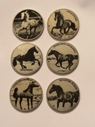 Rasy koni. Zestaw 6 monet kolekcjonerskich z alpaki. Gyges