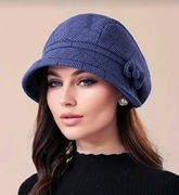 Czapka kaszkiet beret kapelusz z kokardką w kratkę francuski