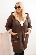 Kurtka damska plus size z kapturem I kieszeniami ocieplana barankiem 