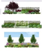 Pakiet 5 projektów rabat przy ogrodzeniu, ścieżce