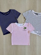 Trzy koszulki damskie t-shirty w paski crop top S