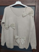 Elegancki sweterek damski bluz3czka kokardy