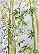 Bambus, 60/42 cm japońskie malarstwo sumi-e. Original Akwarela