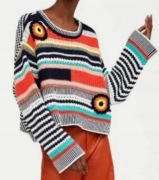 ZARA szydełkowy letni sweterek multikolorowy wielobarwny kubełkowy oversize