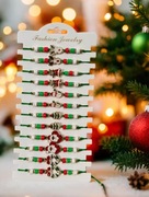 Świąteczna bransoletka na zielonym sznureczku z zawieszką, cyrkonie