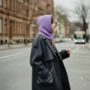 Balaclava oversize kominiarka kaptur zamiast czapki z merino piękny liliowy