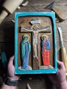 Krzyż Jezus rzeźba w drewnie prezent ikona drewno ukrzyżowanie 