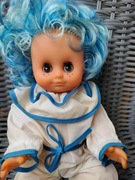 STARA LALKA PRL NIEBIESKIE WŁOSY ORYGINALNY STRÓJ 