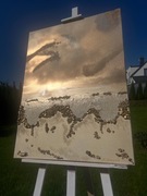 Obraz 80/60 cm złoto brąz beż kamienie namalowany przez autora