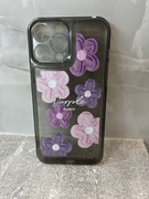Case etui iPhone 13 pro max ochrona aparatu szary kwiaty purple